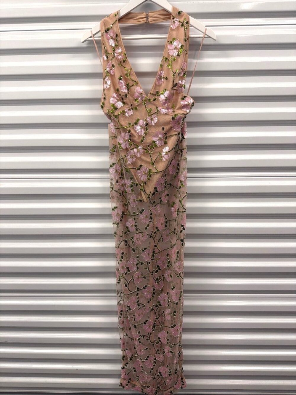 Sau Lee Olympia Sheer Mesh Maxi Dress Nude Womens Size 4 - Picture 6 of 12